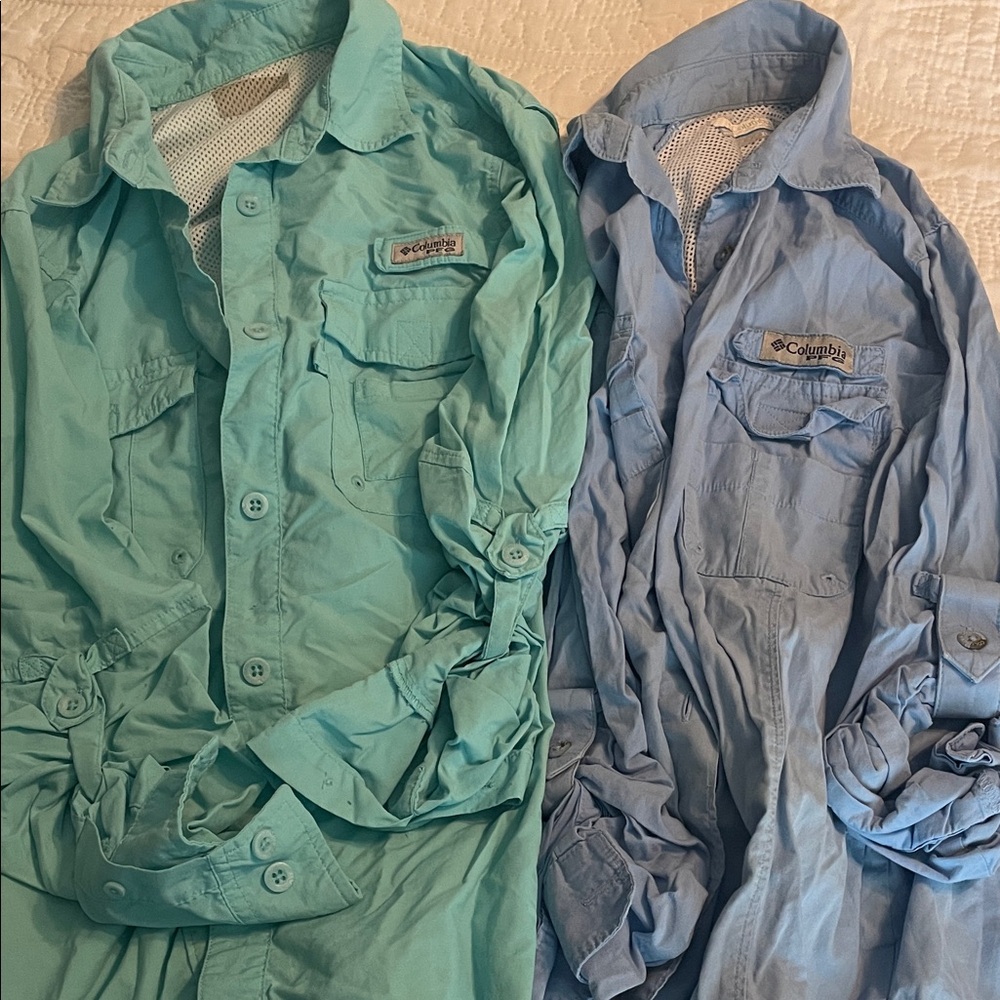 Columbia Aqua and Sky Blue Button-Up Shirts